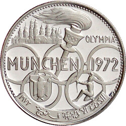 5 Riyals AH 1389 = 1970 zur Olympiade 1972. Polierte Platte, selten