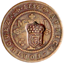 2 Macutas. Gegenstempel Wappen nach dem Dekret von 1837 auf 1 Macuta ...