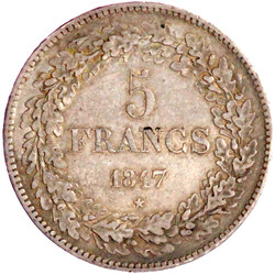 5 Francs 1847. vorzüglich/Stempelglanz, herrliche Patina
