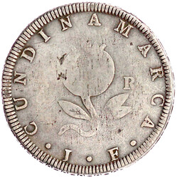 8 Reales Cundinamarca 1821 JF, Bogota. Granatapfel. schön/sehr ...