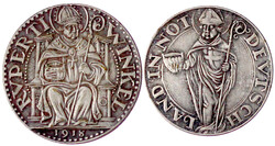 2 Stück: 50 Pfennig 1919 und 1 Notmark 1918. Messing versilbert. ...