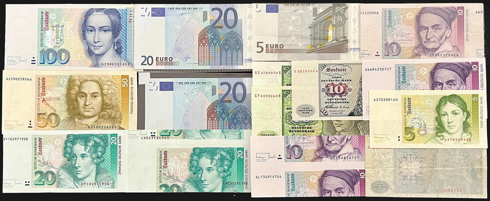 BRD u. EURO, kleine Sammlung von insgesamt 15 Scheinen von 5 Euro bis ...