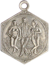 Tragbare sechseckige CuNi-Medaille o.J.(um 1900). Mann mit breitem ...