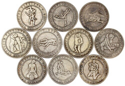 10 Neusilbermedaillen in der Art der US-Amerikan. Morgan-Dollars, ...