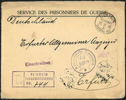 Kriegsgefangenenpost 1916, mit prov. R-Stempel Tientsin.