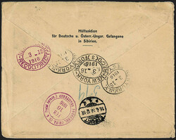 Kriegsgefangenenpost 1916, mit prov. R-Stempel Tientsin.