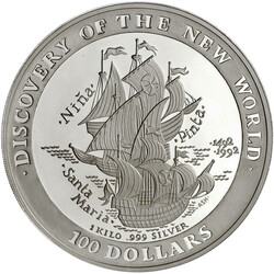 100 Dollars 1 Kilo Silbermünze 1992. Santa Maria, Nina und Pinta auf ...