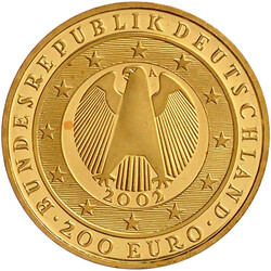 200 Euro 2002 A. Währungsunion. 1 Unze Feingold. Auflage 20000 Ex. ...