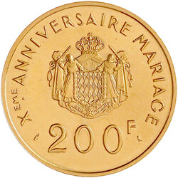 200 Francs 1966. 10. Hochzeitstag von Grace Patricia und Fürst ...