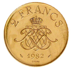 2 Francs ESSAI in Gold 1974. Kopf n. l./Spiegelmonogramm auf dem ...
