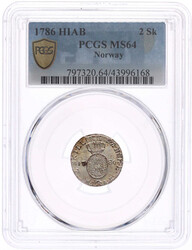 2 Skilling 1786 HIAB, Kongsberg. PCGS Grading MS64 ("Top Pop"). fast ...