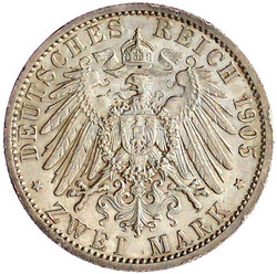 2 Mark 1905. 25 jähr. Regierungsj., schmaler Randstab. vorzüglich, ...