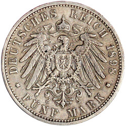 5 Mark 1898 A. fast sehr schön, Randfehler und Vs. poliert