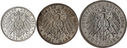 3 Stück: 2, 3 und 5 Mark 1914 D. sehr schön bis ...