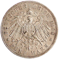 5 Mark 1908 D. Kurzer Bart. sehr schön/vorzüglich