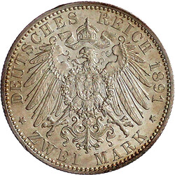 2 Mark 1891 A. gutes vorzüglich, kl. Kratzer