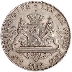 Vereinstaler 1858. sehr schön, kl. Randfehler und Schrötlingsfehler ...