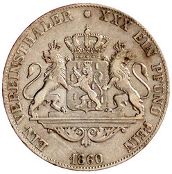 Vereinstaler 1860. Var. mit doppeltem Ohr. sehr schön, selten