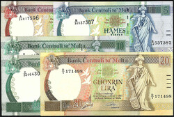 Bank Centrali ta Malta, 2, 5, 2x 10 u. 20 Liri L. 1967 (1994). I-II