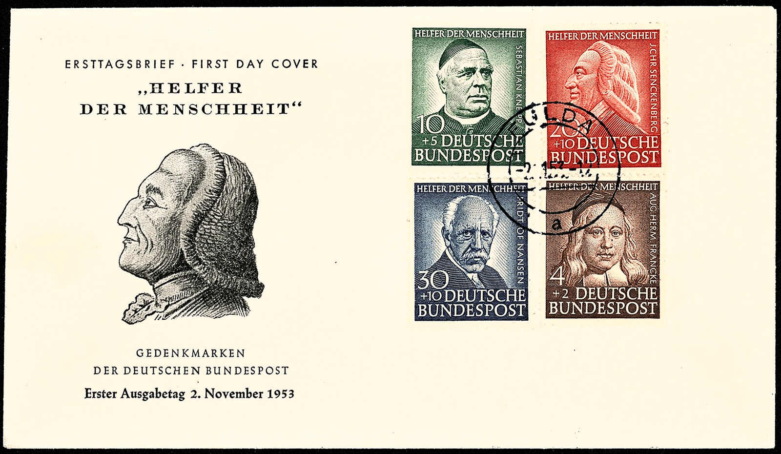 4 Pf. - 30 Pf. Wohlfahrt 1953, schöner Ersttagsbrief auf ...