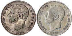 4 X 5 Pesetas Silber: 1882, 1885, 1889, 1897. sehr schön