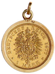 Preußen 5 Mark (1877 A) als Juweliersanfertigung (900/1000) in ...