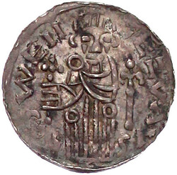 Pfennig o.J. Herzog steht l. mit Fahne/thronender Hl. Wenzel. ...