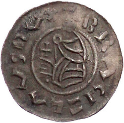 Pfennig o.J.(1034/1050), Prag. Thronender Herzog, in seiner Rechten ...
