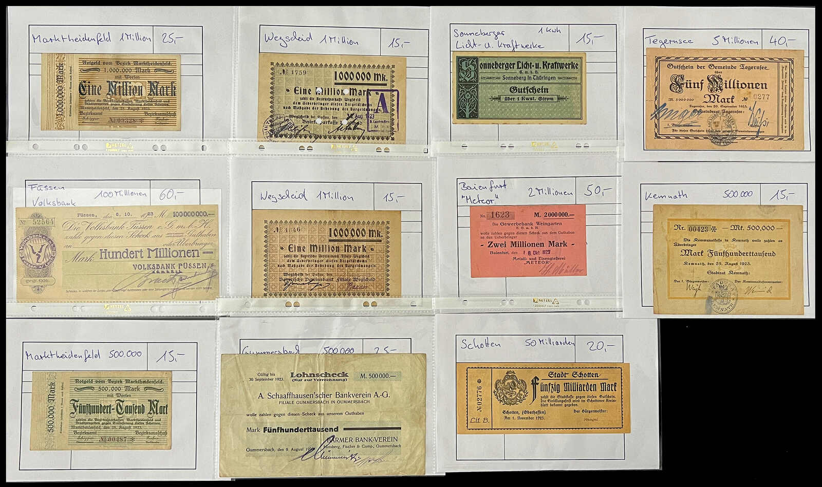 Notgeldscheine, kleine Sammlung von insgesamt 11 besseren Scheinen. ...