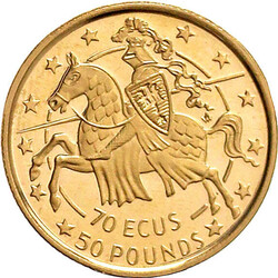 70 ECU/50 Pounds 1991. Ritter zu Pferd nach links. 6,22 g. 500/1000. ...