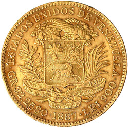 100 Bolivares 1887. 32,26 g. 900/1000. sehr schön, kl. Kratzer und ...