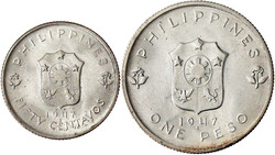 2 Stück: 50 Centavos und Peso 1947 S, San Francisco. Mac Arthur. ...