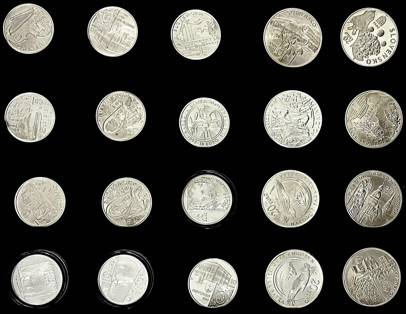 20 Silbergedenkmünzen aus 2006 bis 2014. 1 X 200 Sk., 11 X 10 und 8 ...