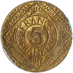 5 Francs/Franken 1917. vorzüglich/Stempelglanz, selten in dieser ...