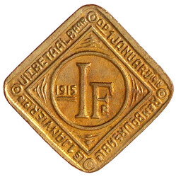 1 Frank 1915. Prägung für Wohltätigkeitszwecke Cu vergoldet, ...