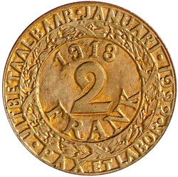 2 Franken 1918. Prägung für Wohltätigkeitszwecke Cu vergoldet, ...