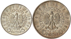2 Stück: 5 Zlotych 1938 Pilsudski und 10 Zl. 1935 prägefrisch und ...