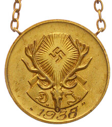 Tragbare vergoldete Bronzemedaille 1938 am Kettchen. Deutscher ...