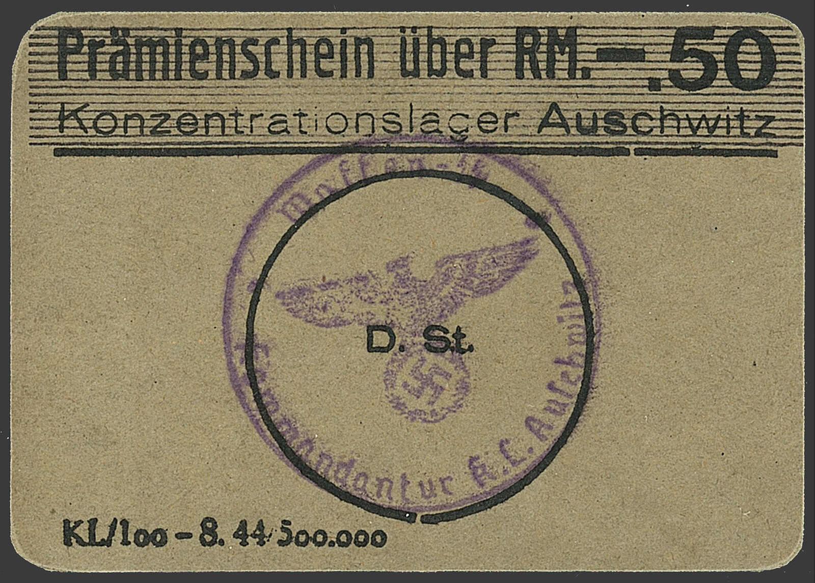 Konzentrationslager Auschwitz (zweite Auflage), Prämienschein zu 50 ...