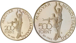2 Stück: 200 und 500 Forint Piedfort 1980, Eiskunstläufer. 32,36 ...