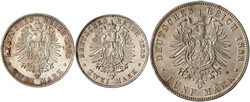 2 X 2 und 5 Mark 1888 Friedrich. alle schön/sehr schön, ...