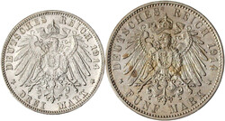 2 Stück: 3 und 5 Mark 1914 D. vorzüglich und sehr schön/vorzüglich