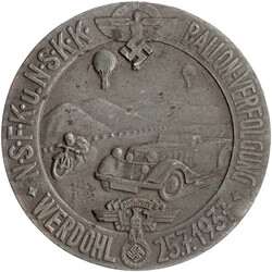 Einseitige Zinkmedaille 1937. NSFK und NSKK Ballonverfolgung Werdohl. ...