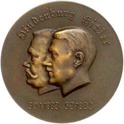 Bronzemedaille 1933 a.d. Machtergreifung. Köpfe Hindenburg und ...