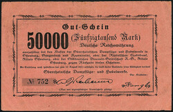 Oberrheinische Dampfsäge- u. Hobelwerke, 50 Tsd. Mark o.D. Gültig ...