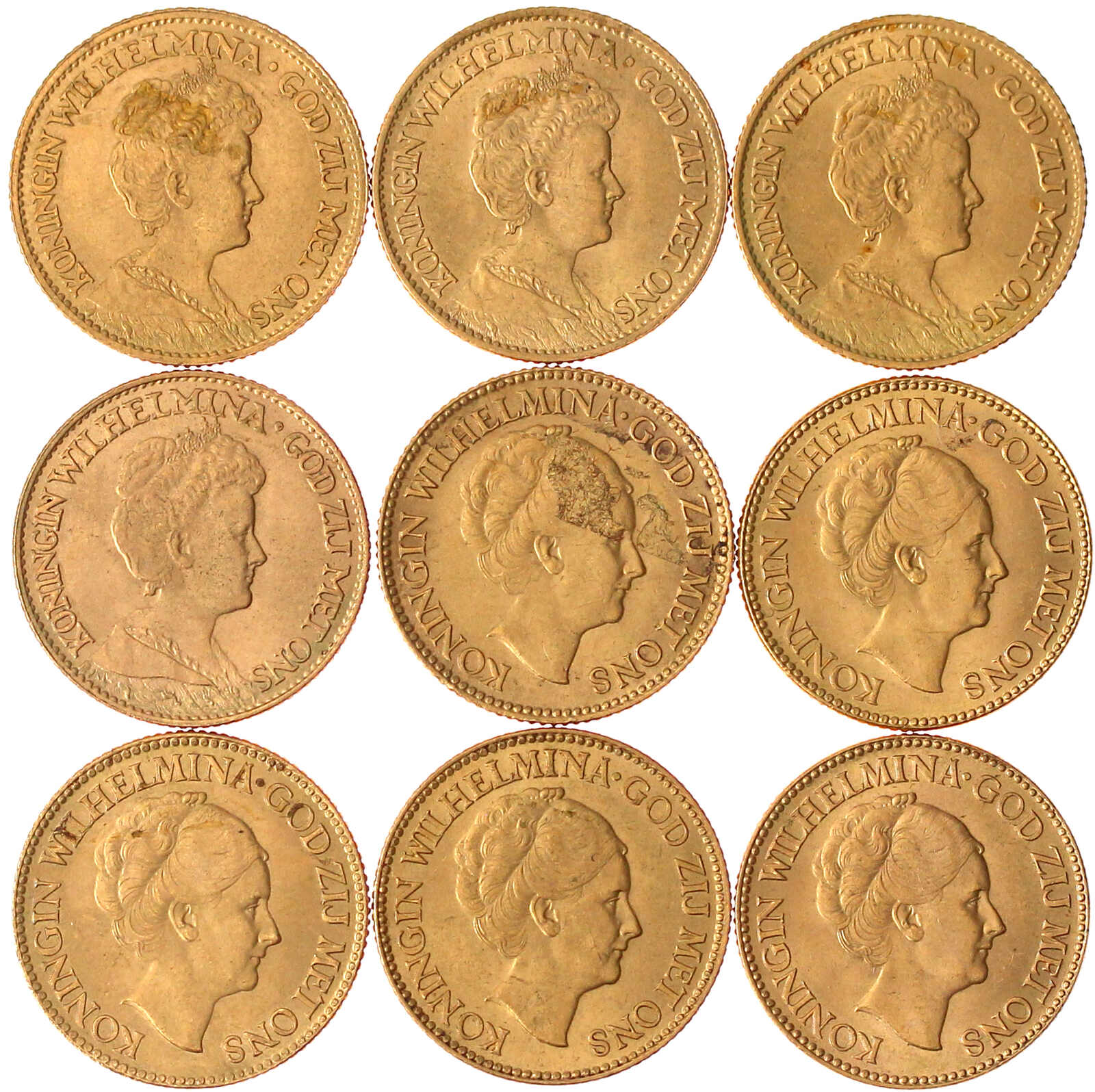 Komplette Serie von 9 X 10 Gulden ab 1911 bis 1933 (alle Jahrgänge). ...