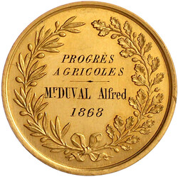 Goldmedaille, graviert 1868, von Desaide. Landwirtschaftskammer Seine ...