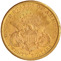 20 Dollars 1883 S, San Francisco. Coroned Head. 33,43 g. 900/1000. ...