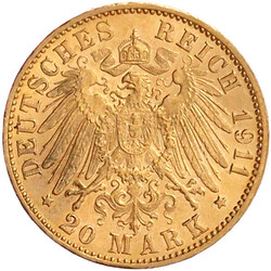 20 Mark 1911 G. vorzüglich/Stempelglanz, winz. Randfehler