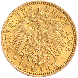 10 Mark 1906 G. vorzüglich, Randfehler